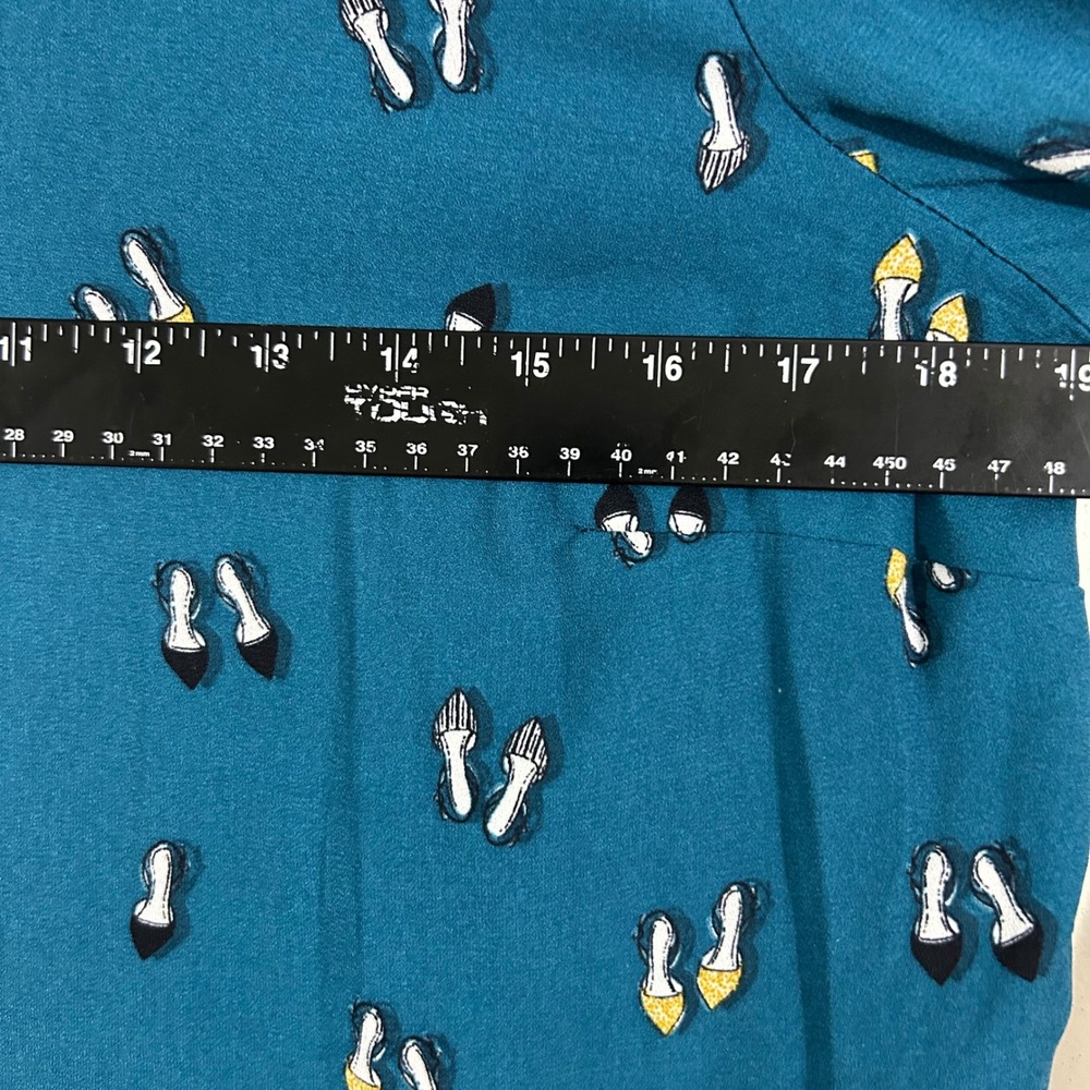 Apt 9 Teal Shoe Print Blouse Ruffle Bell Sleeves Top, Size S - Picture 4 of 10